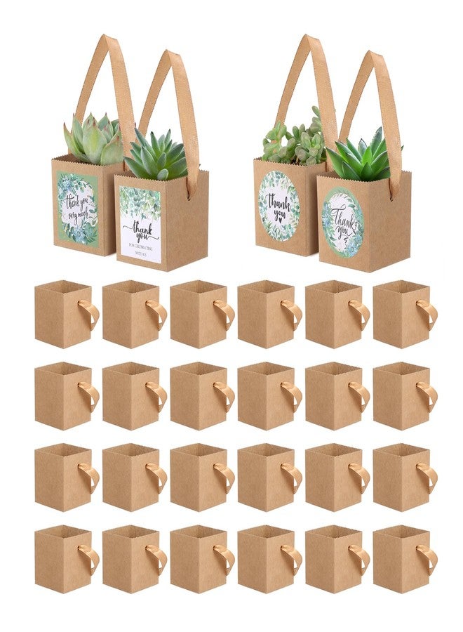 DARCKLE 24pcs Succulent Wrap Bags Bulk,with 4 Styles Thank You Stickers，Mini Kraft Paper Succulent Gift Box Basket,Succulent Gift Box Fits 2.5 Inch Pots Wedding, Baby Shower, Succulent Party Favors for Guests - Image 1
